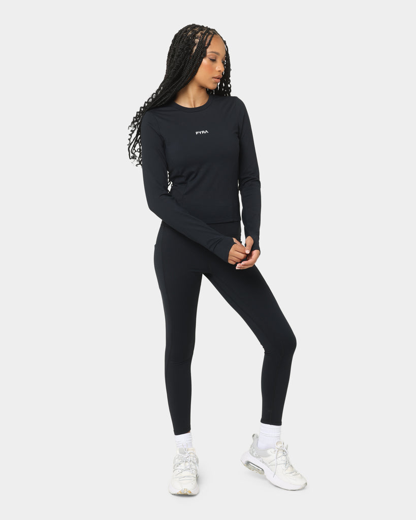 PYRA Women's Thermal Trail Long Sleeve Top Black/White